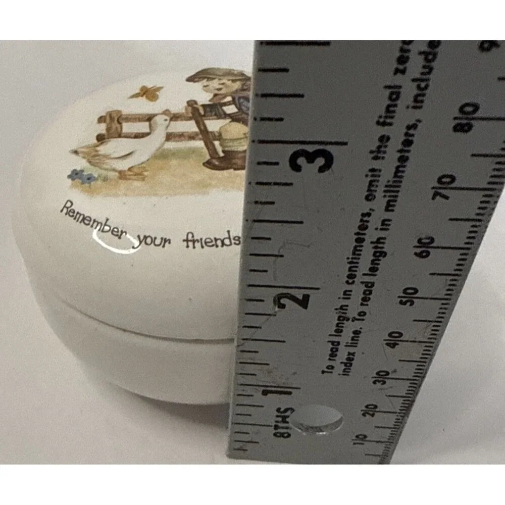 Vintage Ceramic Signed Trinket Box with Decal 1983‎ Boy Duck Leiderhosen